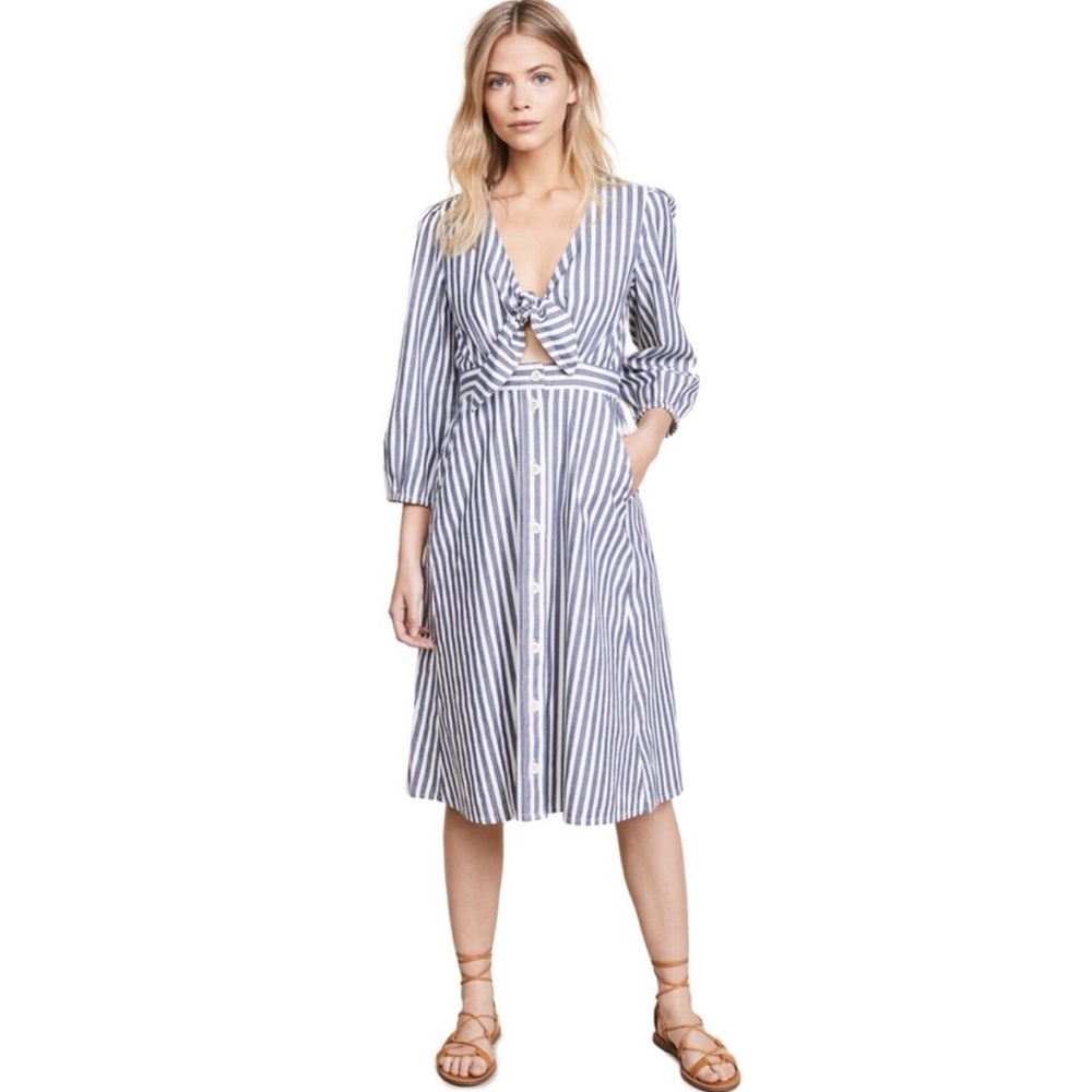 Madewell Striped Midi Dress in Blue and White